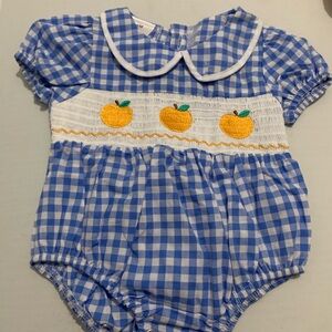 Blue Gingham Baby Bodysuit with Yellow Accents